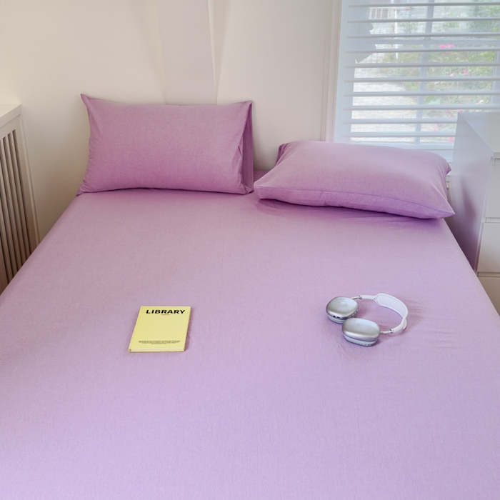 91家纺网 家纺一手货源 找家纺 金丝鸟家纺 2024新款A类全棉色织水洗棉单床单系列 烟紫