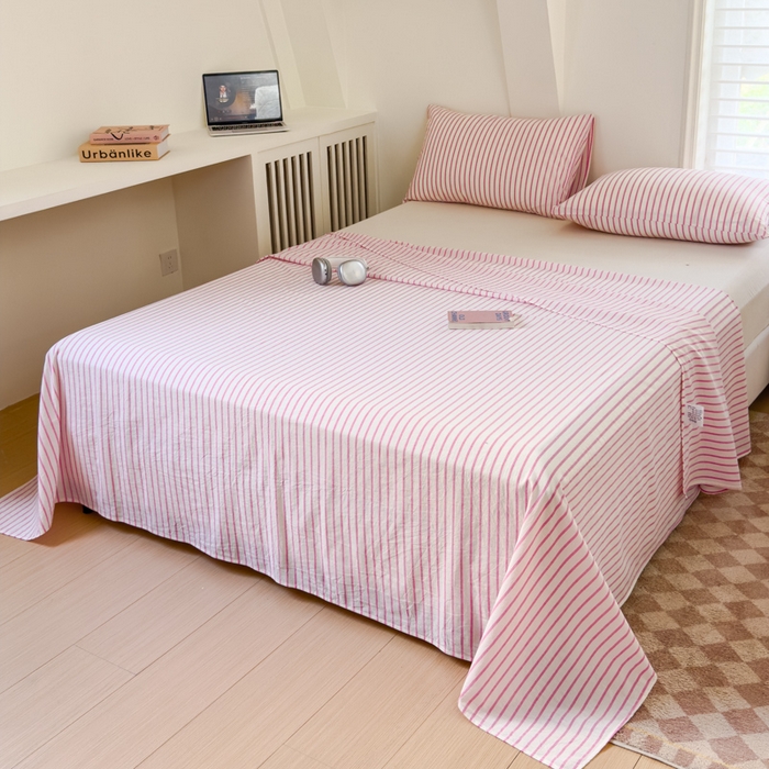 91家纺网 家纺一手货源 找家纺 金丝鸟家纺 2024新款A类全棉色织水洗棉单床单系列 玫红 中条