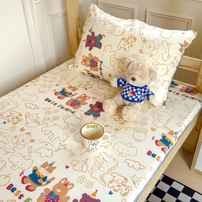 91家纺网 家纺一手货源 找家纺 金丝鸟家纺 2024新款全棉水晶绒床垫套 小童趣