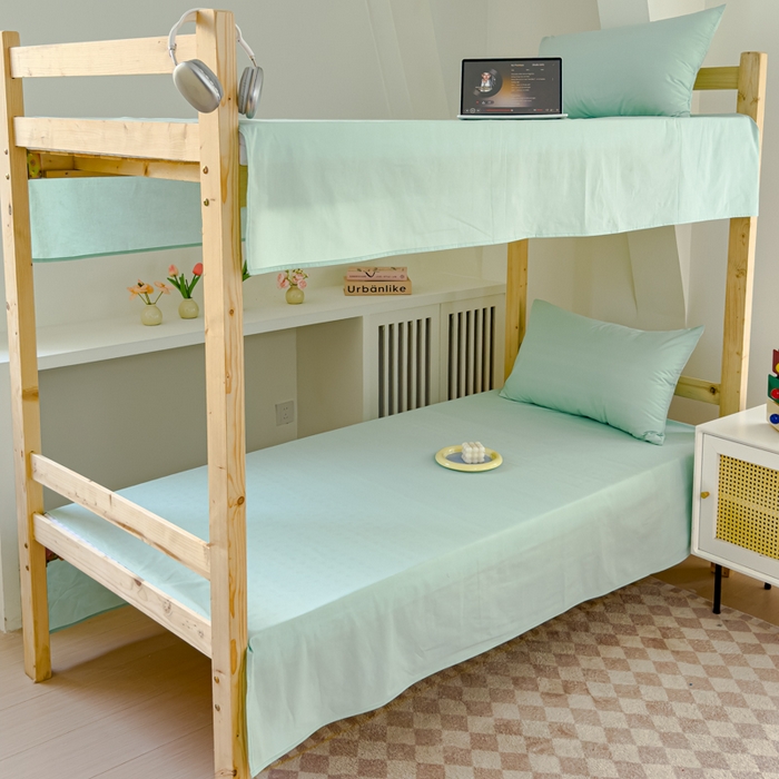 91家纺网 家纺一手货源 找家纺 金丝鸟家纺 2024新款A类全棉色织水洗棉单床单系列（学生床） 果绿