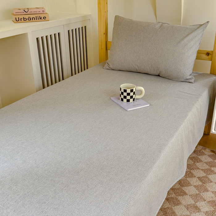 91家纺网 家纺一手货源 找家纺 金丝鸟家纺 2024新款A类全棉色织水洗棉单床单系列（学生床） 灰细条