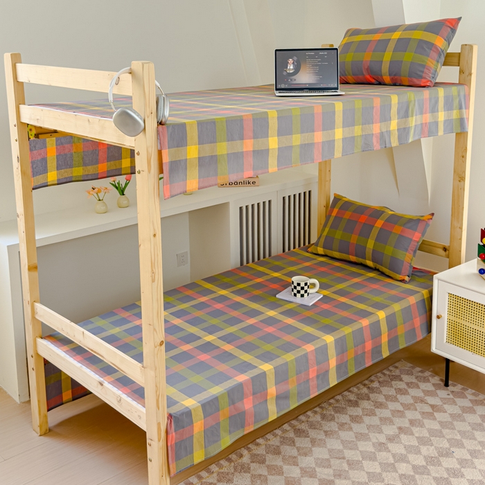 91家纺网 家纺一手货源 找家纺 金丝鸟家纺 2024新款A类全棉色织水洗棉单床单系列（学生床） 彩色格子