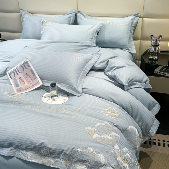 91家纺网 家纺一手货源 找家纺 梧桐家居 2024新款全棉四件套-银杏系列 银杏-天空蓝