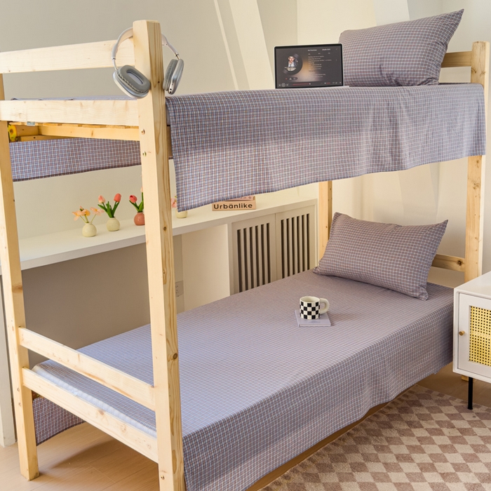 91家纺网 家纺一手货源 找家纺 金丝鸟家纺 2024新款A类全棉色织水洗棉单床单系列（学生床） 蓝红田格