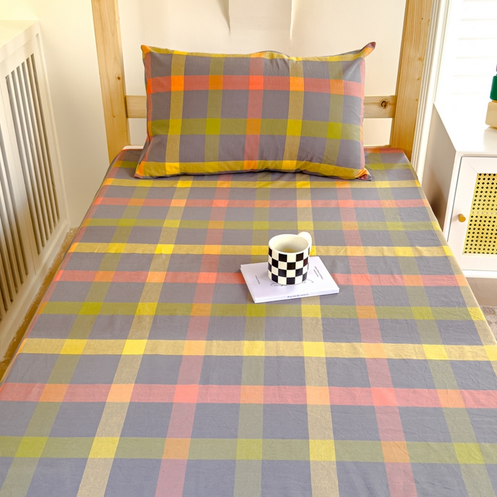 91家纺网 家纺一手货源 找家纺 金丝鸟家纺 2024新款A类全棉色织水洗棉单床单系列（学生床） 彩色格子