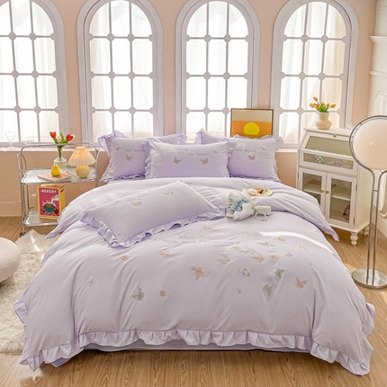 91家纺网 家纺一手货源 找家纺 （总）梧桐家居 2024新款亲肤棉花边四件套-蝶羽