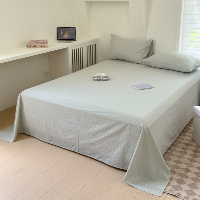 91家纺网 家纺一手货源 找家纺 金丝鸟家纺 2024新款A类全棉色织水洗棉单床单系列 绿细条