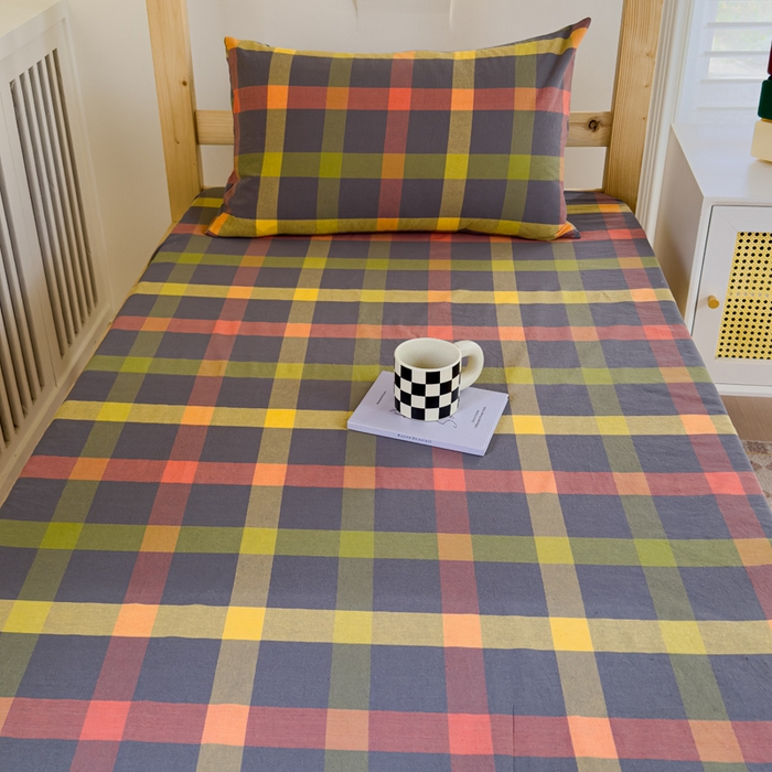 91家纺网 家纺一手货源 找家纺 金丝鸟家纺 2024新款A类全棉色织水洗棉单床笠系列（学生床） 彩色格子