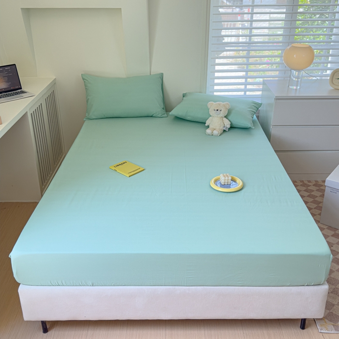 91家纺网 家纺一手货源 找家纺 金丝鸟家纺 2024新款A类全棉色织水洗棉床笠系列 果绿