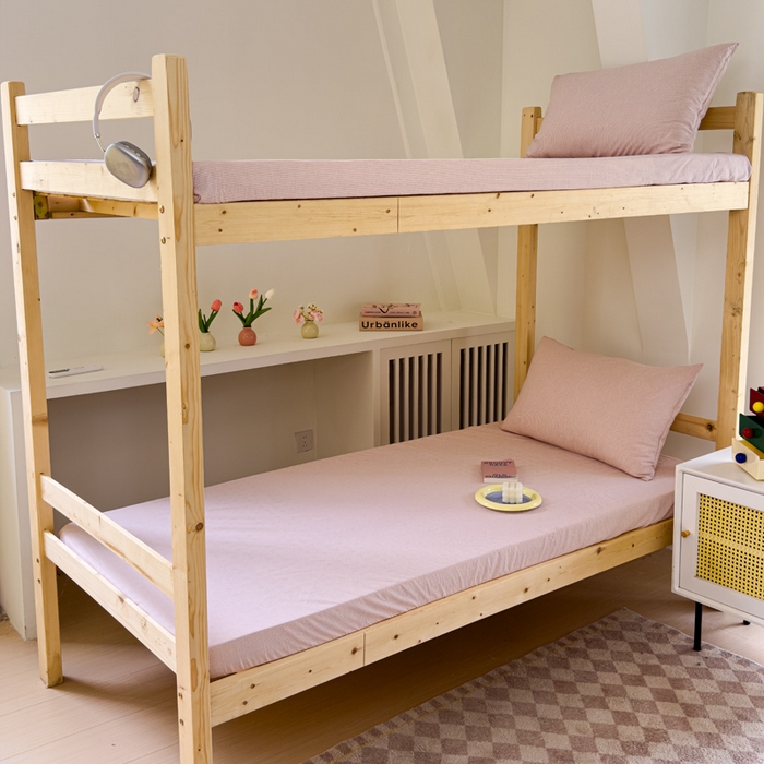 91家纺网 家纺一手货源 找家纺 金丝鸟家纺 2024新款A类全棉色织水洗棉单床笠系列（学生床） 粉细条