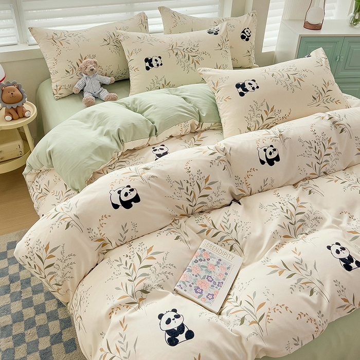 91家纺网 家纺一手货源 找家纺 赫然 2026新款水洗双层纱四件套 小熊猫