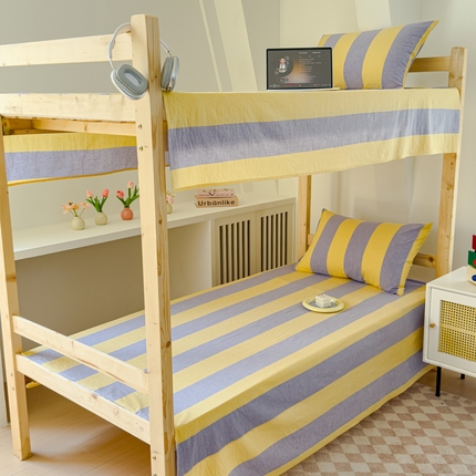 91家纺网 家纺一手货源 找家纺 金丝鸟家纺 2024新款A类全棉色织水洗棉单床单系列（学生床） 黄紫大竖条