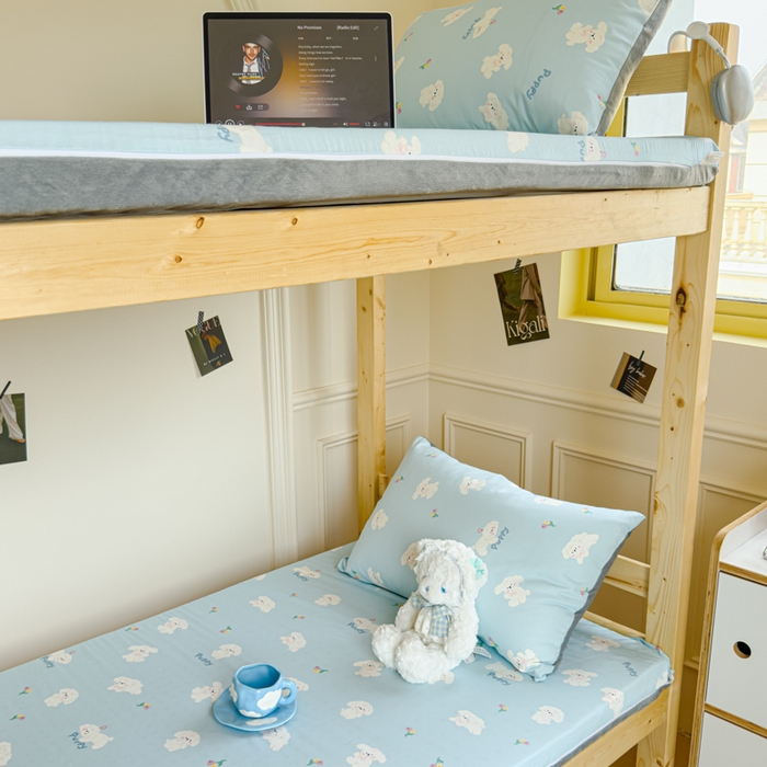 91家纺网 家纺一手货源 找家纺 金丝鸟家纺 2024新款全棉水晶绒床垫套 婴儿蓝汪