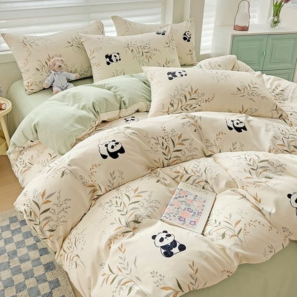赫然 2026新款水洗双层纱四件套 小熊猫