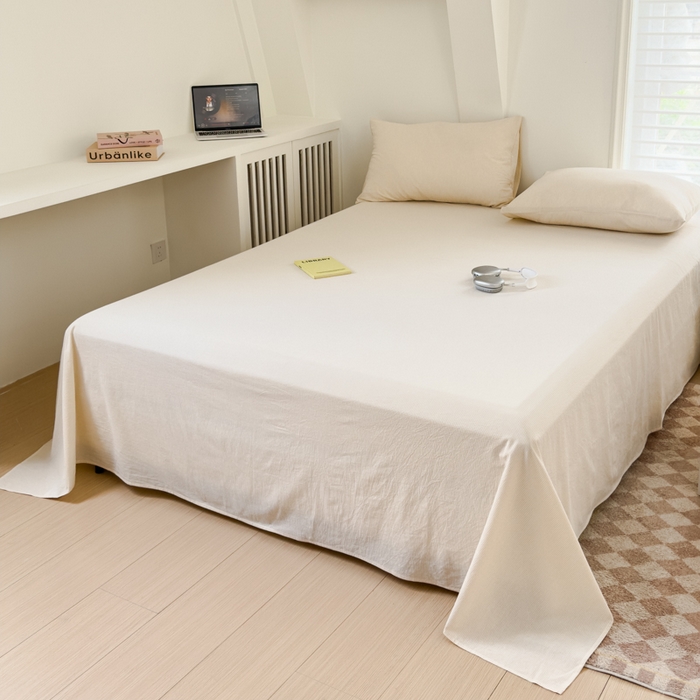 91家纺网 家纺一手货源 找家纺 金丝鸟家纺 2024新款A类全棉色织水洗棉单床单系列 米白细条