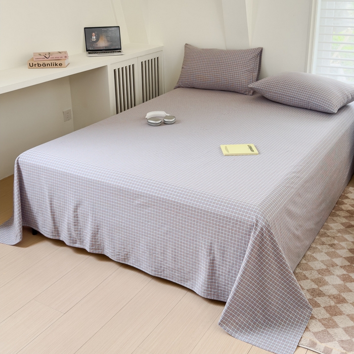 91家纺网 家纺一手货源 找家纺 金丝鸟家纺 2024新款A类全棉色织水洗棉单床单系列 蓝红田格