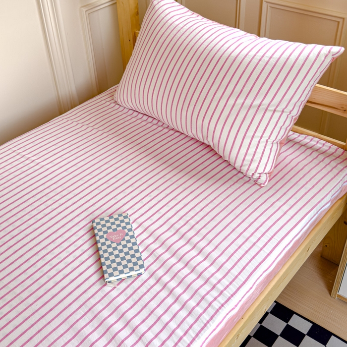 91家纺网 家纺一手货源 找家纺 金丝鸟家纺 2024新款全棉色织水洗棉水晶绒床垫套 玫红中条