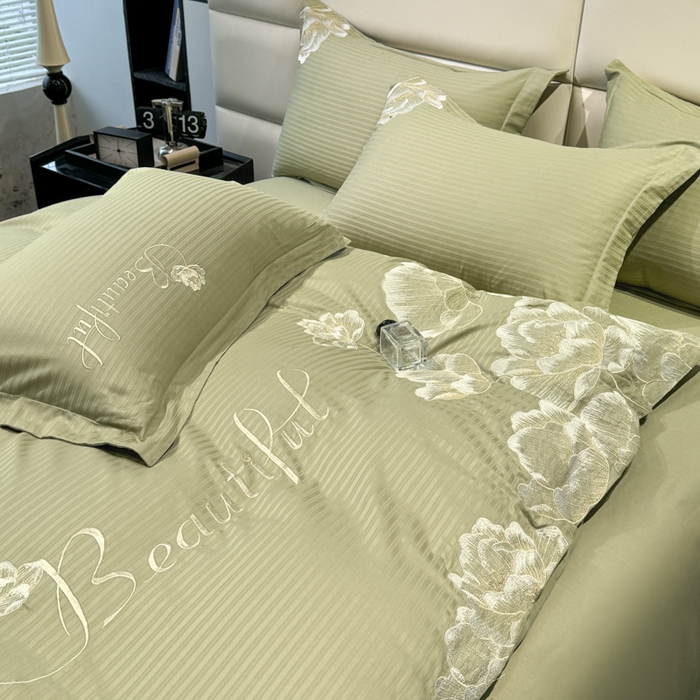 91家纺网 家纺一手货源 找家纺 梧桐家居 2024新款全棉四件套-银杏系列 银杏-高级绿