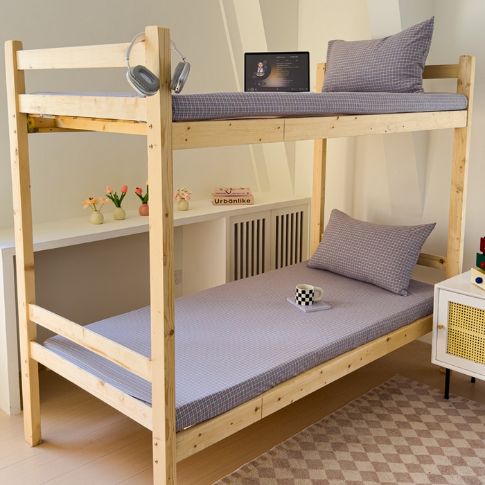 91家纺网 家纺一手货源 找家纺 金丝鸟家纺 2024新款A类全棉色织水洗棉单床笠系列（学生床） 蓝红田格