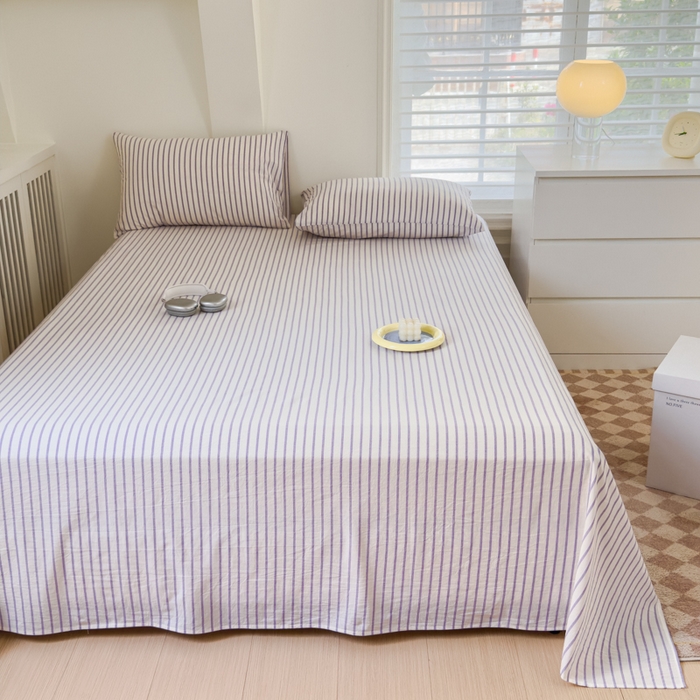 91家纺网 家纺一手货源 找家纺 金丝鸟家纺 2024新款A类全棉色织水洗棉单床单系列 烟紫中条