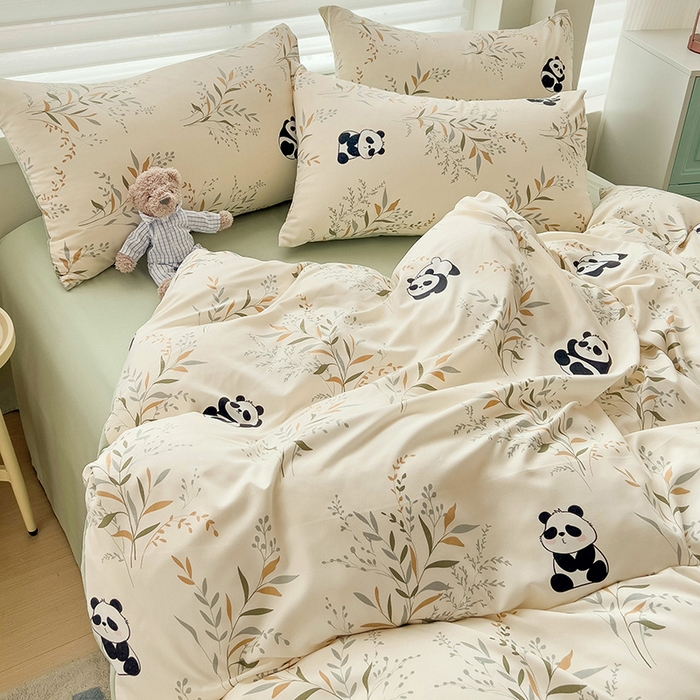 91家纺网 家纺一手货源 找家纺 赫然 2026新款水洗双层纱单品被套小熊猫