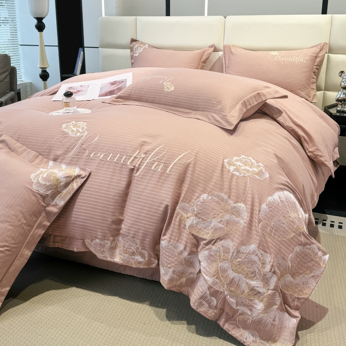 91家纺网 家纺一手货源 找家纺 梧桐家居 2024新款全棉四件套-银杏系列 银杏-浅咖