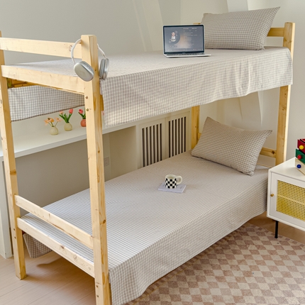 金丝鸟家纺 2024新款A类全棉色织水洗棉单床单系列（学生床） 浅绿红条田格