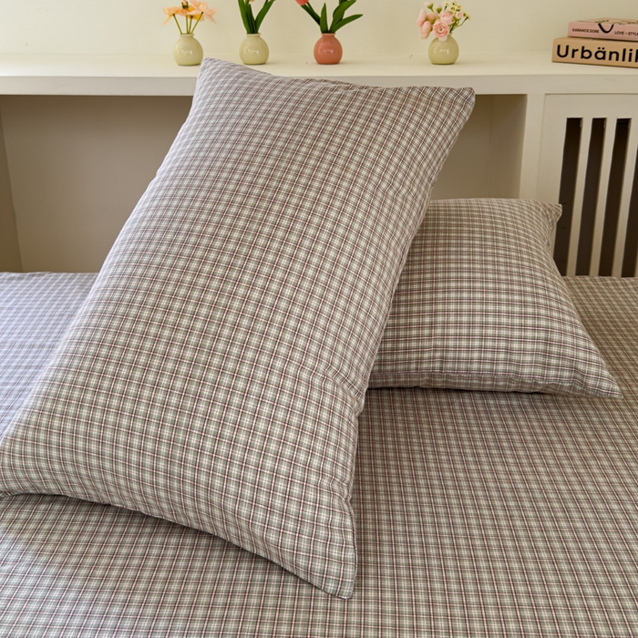 91家纺网 家纺一手货源 找家纺 金丝鸟家纺 2024新款A类全棉色织水洗棉单床笠系列（学生床） 浅绿红条田格