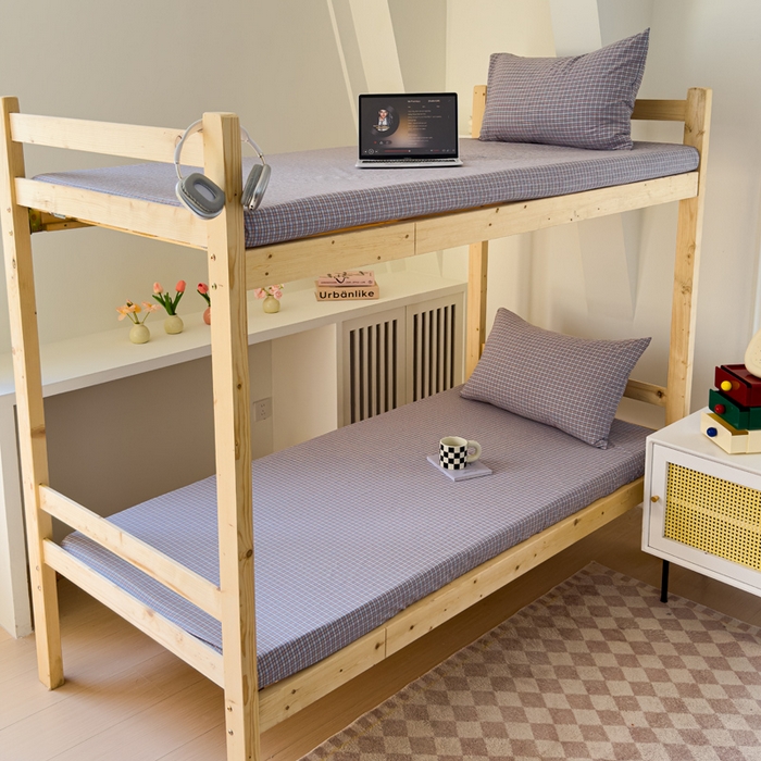 91家纺网 家纺一手货源 找家纺 金丝鸟家纺 2024新款A类全棉色织水洗棉单床笠系列（学生床） 蓝红田格