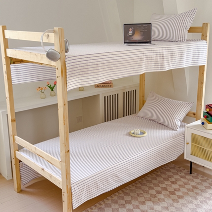 91家纺网 家纺一手货源 找家纺 金丝鸟家纺 2024新款A类全棉色织水洗棉单床单系列（学生床） 烟紫中条