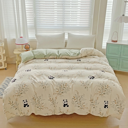 91家纺网 家纺一手货源 找家纺 赫然 2026新款水洗双层纱单品被套小熊猫