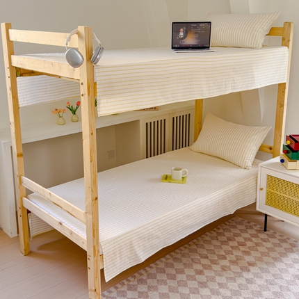 金丝鸟家纺 2024新款A类全棉色织水洗棉单床单系列（学生床） 黄色中条