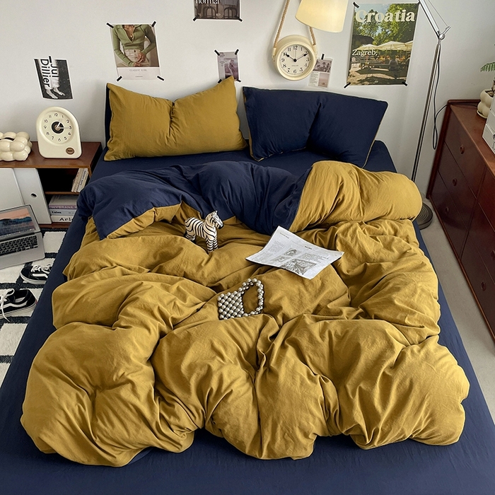 91家纺网 家纺一手货源 找家纺 卡迪熊家纺 2024新款ins风超柔褶皱亲肤磨毛水洗m四件套双拼系列-风格2 玛瑙洛克