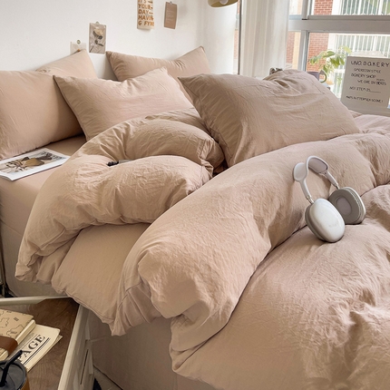 韩巢家纺 2024新款日式ins风超柔褶皱亲肤水洗棉被套单件-纯色系列（提供卖家秀） 水洗棉奶咖