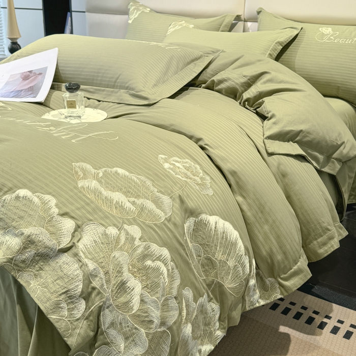91家纺网 家纺一手货源 找家纺 梧桐家居 2024新款全棉四件套-银杏系列 银杏-高级绿