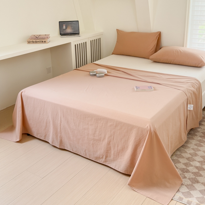 91家纺网 家纺一手货源 找家纺 金丝鸟家纺 2024新款A类全棉色织水洗棉单床单系列 驼色