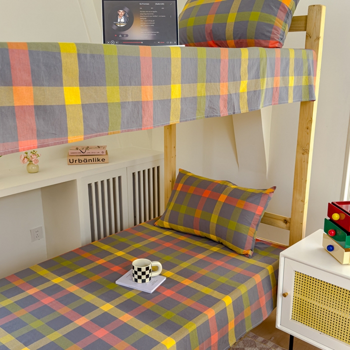 91家纺网 家纺一手货源 找家纺 金丝鸟家纺 2024新款A类全棉色织水洗棉单床单系列（学生床） 彩色格子