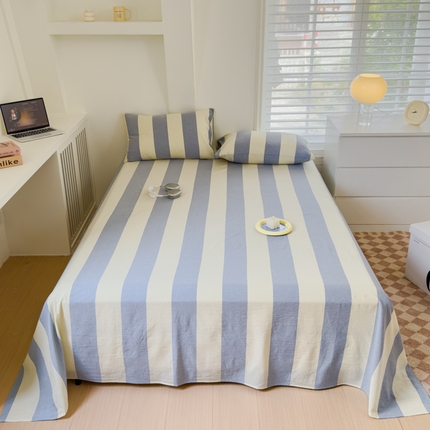 金丝鸟家纺 2024新款A类全棉色织水洗棉单床单系列 蓝灰大竖条