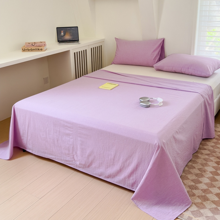 91家纺网 家纺一手货源 找家纺 金丝鸟家纺 2024新款A类全棉色织水洗棉单床单系列 烟紫