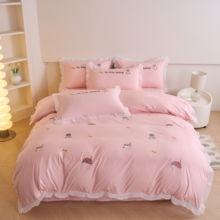 91家纺网 家纺一手货源 找家纺 （总）梧桐家居 2024新款全棉磨毛刺绣四件套-糖果小猫