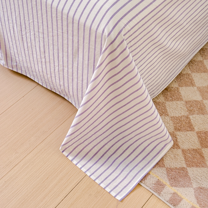 91家纺网 家纺一手货源 找家纺 金丝鸟家纺 2024新款A类全棉色织水洗棉单床单系列 烟紫中条