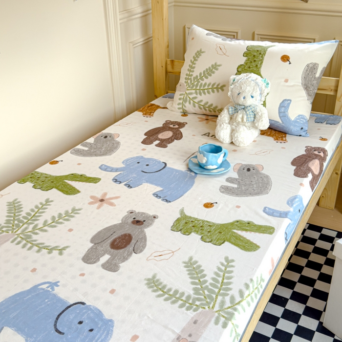 91家纺网 家纺一手货源 找家纺 金丝鸟家纺 2024新款全棉水晶绒床垫套 奇妙动物园