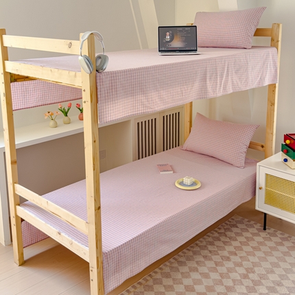 金丝鸟家纺 2024新款A类全棉色织水洗棉单床单系列（学生床） 粉色蓝条田格