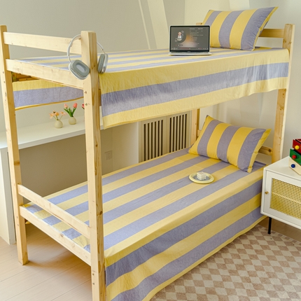 金丝鸟家纺 2024新款A类全棉色织水洗棉单床单系列（学生床） 黄紫大竖条