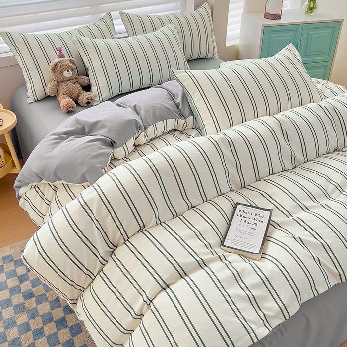 91家纺网 家纺一手货源 找家纺 赫然 2026新款水洗双层纱单品被套 黑白竖条