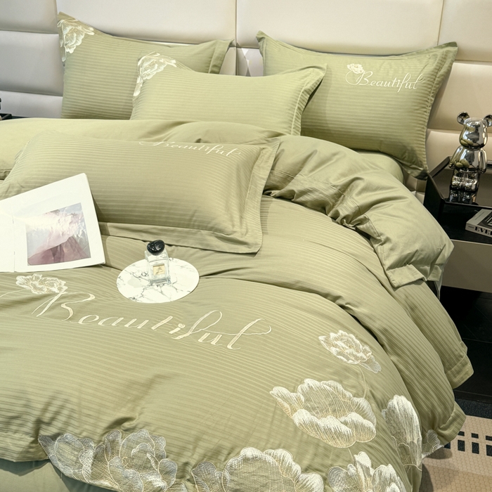 91家纺网 家纺一手货源 找家纺 梧桐家居 2024新款全棉四件套-银杏系列 银杏-高级绿