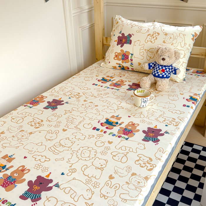 91家纺网 家纺一手货源 找家纺 金丝鸟家纺 2024新款全棉水晶绒床垫套 小童趣