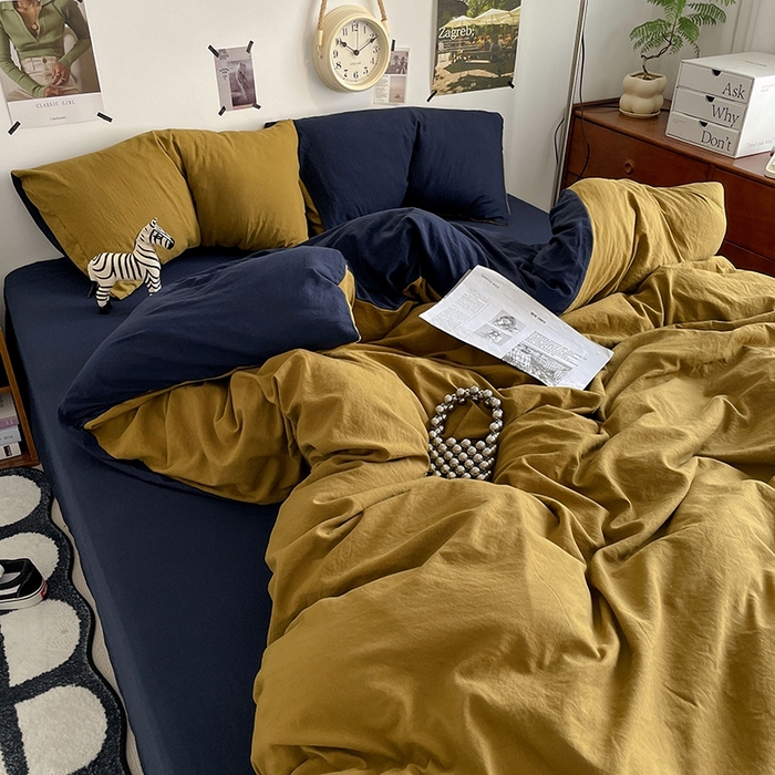 91家纺网 家纺一手货源 找家纺 卡迪熊家纺 2024新款ins风超柔褶皱亲肤磨毛水洗m四件套双拼系列-风格2 玛瑙洛克