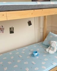 91家纺网 家纺一手货源 找家纺 金丝鸟家纺 2024新款全棉水晶绒床垫套 婴儿蓝汪