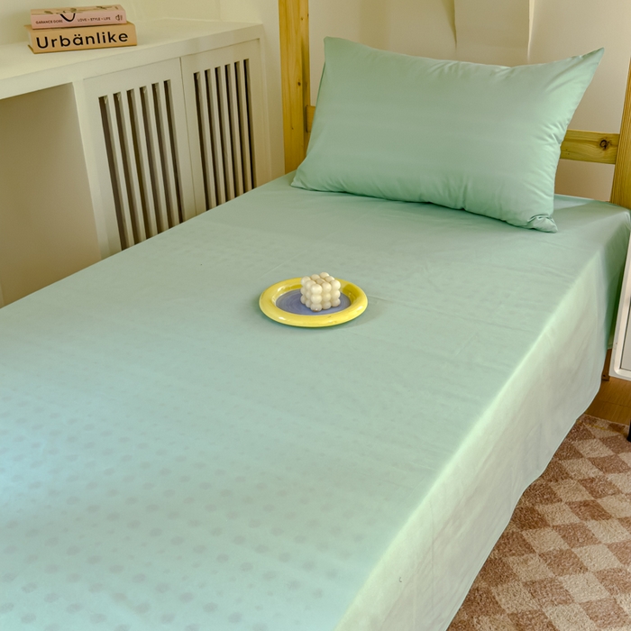 91家纺网 家纺一手货源 找家纺 金丝鸟家纺 2024新款A类全棉色织水洗棉单床单系列（学生床） 果绿